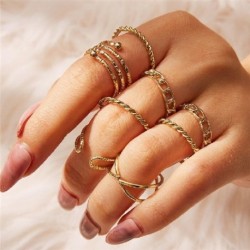 Fő kő színe: 16802 - Bohemia Retro kerek gyöngy gyűrű szett nőknek elegáns arany színű kereszthullám üreges gyöngy