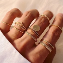 Fő kő színe: 16807 - Bohemia Retro kerek gyöngy gyűrű szett nőknek elegáns arany színű kereszthullám üreges gyöngy