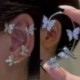 Fém szín: 64078 - Ezüst arany színű pillangós fülcsipesz hamis piercinges fülbevaló nőknek csillogó cirkon