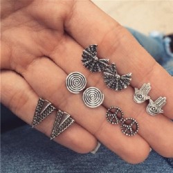 Fém szín: 62388 - Bohém ezüst színű vintage opál fülbevaló szett női retro virágos fülbevaló 2022 Brincos BOHO