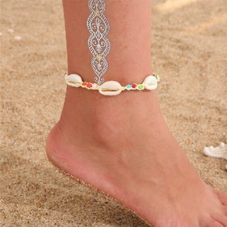 Fém szín: 50369 - Boho Shell kötél bokaláncok nőknek kristálygyöngyök bűbáj bokalánc strand mezítlábas karkötő
