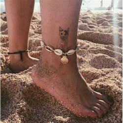 Fém szín: 50366 - Boho Shell kötél bokaláncok nőknek kristálygyöngyök bűbáj bokalánc strand mezítlábas karkötő
