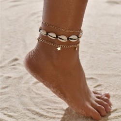 Fém szín: 50241 - Boho Shell kötél bokaláncok nőknek kristálygyöngyök bűbáj bokalánc strand mezítlábas karkötő