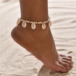 Fém szín: 50241 - Boho Shell kötél bokaláncok nőknek kristálygyöngyök bűbáj bokalánc strand mezítlábas karkötő