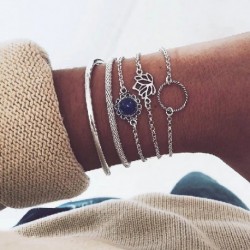Fém szín: B00120 - 6 db/készlet Bohém ezüst színű karkötők és karkötők szett Vintage Beads Charm szív karkötő