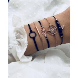 Fém szín: B00115 - 6 db/készlet Bohém ezüst színű karkötők és karkötők szett Vintage Beads Charm szív karkötő