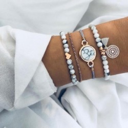 Fém szín: 83124 - 6 db/készlet Bohém ezüst színű karkötők és karkötők szett Vintage Beads Charm szív karkötő női