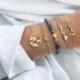 Fém szín: 82942 - 6 db/készlet Bohém ezüst színű karkötők és karkötők szett Vintage Beads Charm szív karkötő női