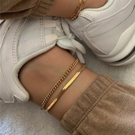 Fém szín: 50286 - 5 db/készlet Új Vintage Simple Gold Color Link Lánc Bokaláncok Női Lányok Bohém láb Bokalánc