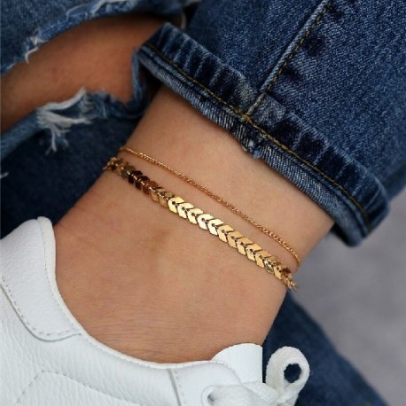Fém szín: 50362 - 5 db/készlet Új Vintage Simple Gold Color Link Lánc Bokaláncok Női Lányok Bohém láb Bokalánc