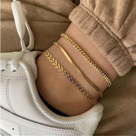 Fém szín: 50287 - 5 db/készlet Új Vintage Simple Gold Color Link Lánc Bokaláncok Női Lányok Bohém láb Bokalánc