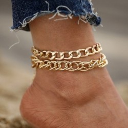 Fém szín: 50387 - 5 db/készlet Új Vintage Simple Gold Color Link Lánc Bokaláncok Női Lányok Bohém láb Bokalánc