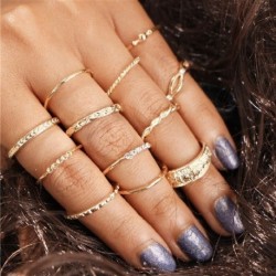 Fő kő színe: R00014 - 9db/szett Bohemian Vintage arany színű szívgyűrű szett nőknek Personality Design Ring Party