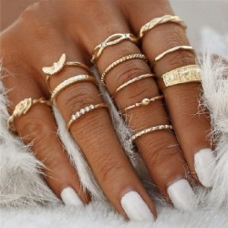 Fő kő színe: 15478 - 9db/szett Bohemian Vintage arany színű szívgyűrű szett nőknek Personality Design Ring Party