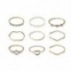 Fő kő színe: 15890 - 9db/szett Bohemian Vintage arany színű szívgyűrű szett nőknek Personality Design Ring Party