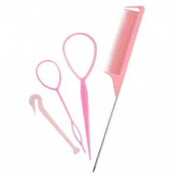 Szín: A - 4db/szett French Braid Tool elasztikus hajpántok eltávolító vágó patkány farok fésű fém tűs farok fonó