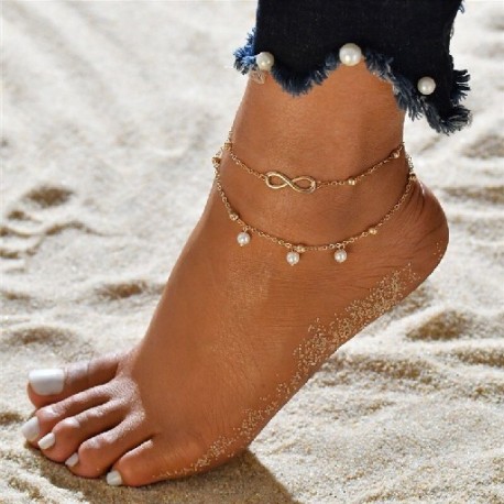 Fém szín: 50185 - Bohemian Beads bokaláncok nőknek Boho Cubic cirkónia bokalánc 2022 bokakarkötő lábon bokalánc