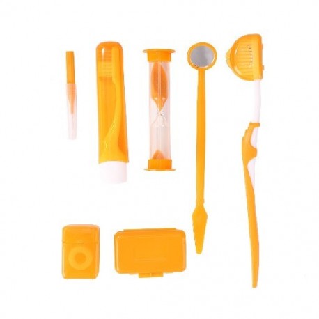 Szín: narancs - 7db Orthodontic Dental Care Kit Braces fogkefe, fogtükör, fogközi kefe, viasz szájápoláshoz tisztító