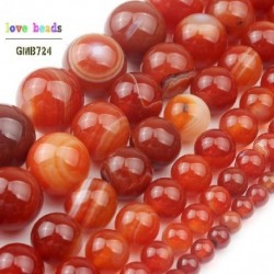 Cikk átmérője: 4mm 95db gyöngy - Sötétnarancsvörös kerek gyöngyök Sima csíkozott agáta kőgyöngyök