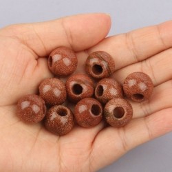 Szín: arany homok - 2db 15x14mm nagy lyukú kerek gyöngyök természetes kő türkizek jáspis achátok kvarc laza gyöngyök