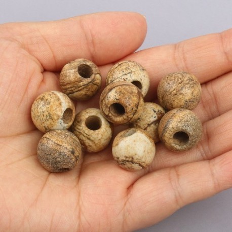 Szín: kép jáspis - 2db 15x14mm nagy lyukú kerek gyöngyök természetes kő türkizek jáspis achátok kvarc laza gyöngyök