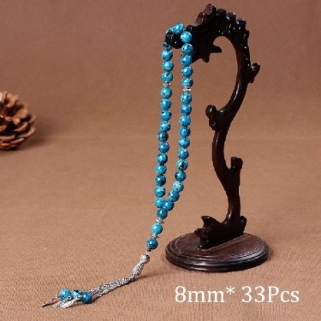 Fém színe: Pitting Blue - Iszlám Tasbih muszlim rózsafüzér gyöngyök 33 ima rózsafüzér férfiaknak karkötő