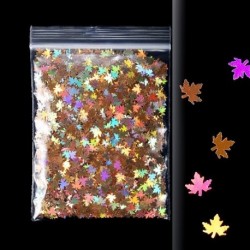Szín: világoskék - 10 g 3D juharlevél csillogó flitter levelek keveréke pelyhek holografikus kaméleon csillogások