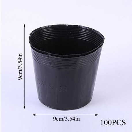Szín: 9x9 cm - 100db PE műanyag ültetési táska fekete faiskolai cserepek szellőzőnyílásokkal, kisméretű, nagy