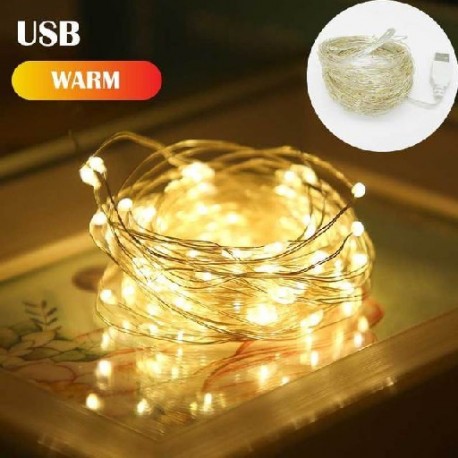 Szín: USB meleg - 2/5/10/20M Fairy Lights akkumulátor USB rézhuzal LED-füzér beltéri kültéri dekoráció karácsonyi