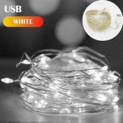 Szín: USB fehér - 2/5/10/20M Fairy Lights akkumulátor USB rézhuzal LED-füzér beltéri kültéri dekoráció karácsonyi