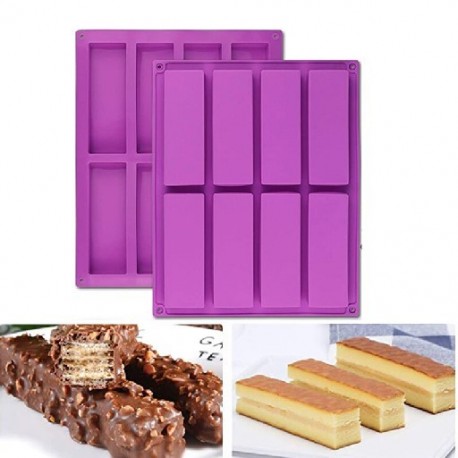 Szín: 2 db - 8 Rongga Cetakan Silikon Persegi Panjang Besar Batang Energi Sereal Cokelat Cheesecake Sabun Mentega