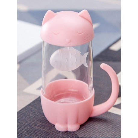Szín: Pink Cat - 280 ml Cangkir Teh Kaca Anjing és Kucing Lucu dengan Saringan Infuser Ikan Gelas Kantor Hadiah Baru Gelas