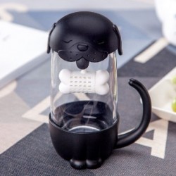 Szín: fekete kutya - 280 ml Cangkir Teh Kaca Anjing és Kucing Lucu dengan Saringan Infuser Ikan Gelas Kantor Hadiah Baru Gelas