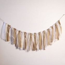 Szín: fehér csipke - 2 m-es Csipke sármány zászlók Banner Szöveg Vintage Jute Rusztikus Hessian Otthon Dec Banner