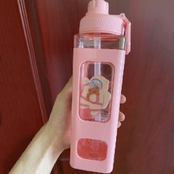 Űrtartalom: 900 ml - Kawaii Bear kulacs lányoknak Aranyos műanyag nyári iskolai italos palack csészékkel BPA mentes 700