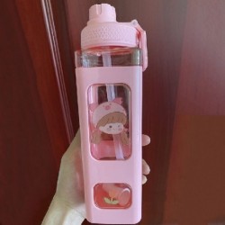 Űrtartalom: 900 ml - Kawaii Bear kulacs lányoknak Aranyos műanyag nyári iskolai italos palack csészékkel BPA mentes 700