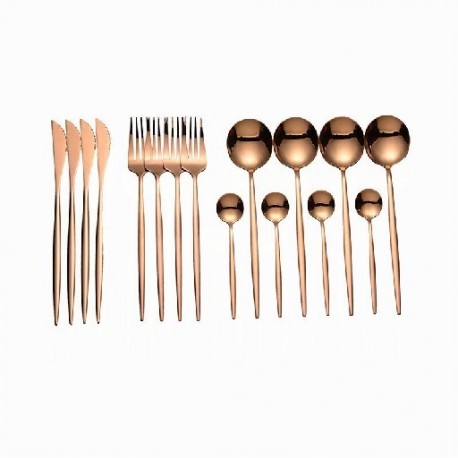Szín: rosegold - 16 db/szett Arany evőeszköz készlet 18/10 rozsdamentes acél vacsora fekete ezüst s étkészlet kés villa