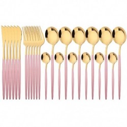 Szín: 24 db Pink Gold - 24 db Rózsaszín arany étkészlet Rozsdamentes acél evőeszköz készlet Kések Villák
