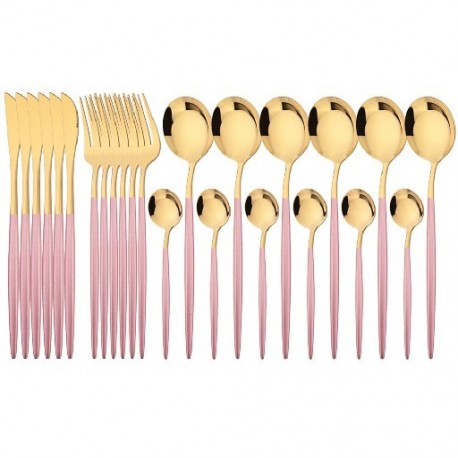Szín: 24 db Pink Gold - 24 db Rózsaszín arany étkészlet Rozsdamentes acél evőeszköz készlet Kések Villák