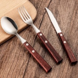 Szín: b-3db - 3db 304 rozsdamentes acél kreatív étkészlet Kreatív fa nyelű kanál készlet kanál steak kés villa kanál