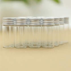 50db 22*50mm 10ml apró üvegpalackok ezüst csavaros kupakkal tégelyek mini tartályok fiola tároló palackok és tégely Kis