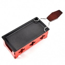 Szín: fa kézi vörös - Fém szénacél mini sajtos raclette tapadásmentes bevonatú gyertyák spatulával főzőkészlettel,