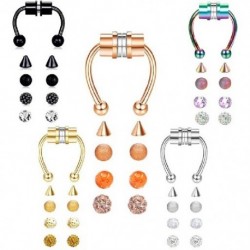 Fém szín: 5 részes készlet - 1/5 szett Hamis septum piercing mágneses patkó orrgyűrű, nem átszúró kapocs,