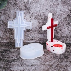 Fehér szín - 2 db Egyedi kereszt alakú gyertyatartó forma 3D gyertyatartó szilikon forma barkácsolás gyantaöntéshez
