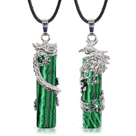 Fém szín: LG - 2 db Crystal Dragon Phoenix hozzáillő pár nyaklánc hengeres Yin Yang medál nyaklánc Sugárzás