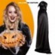 Méret: L - Halloween köpeny Fekete köpeny Ördög kapucnival Uniszex boszorkányság köpeny köntös Halloween kapucnis