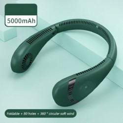 Szín: 5000 mAh zöld - Hordozható akasztós nyakú ventilátor USB újratölthető 4 szélsebességű lapátmentes némító