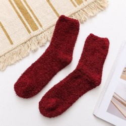 Szín: borvörös - Téli meleg zokni női vastag korall gyapjú meleg zokni puha elasztikus bolyhos zokni beltéri padlócső