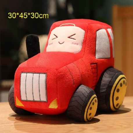 Szín: piros 30x45x30cm - Kawaii Tractor Peluche játékok Szép szimuláció autós plüss babák, kitömött puha rajzfilm
