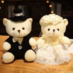 Magasság: 15cm - 2db/tétel Aranyos pár esküvői medvék plüss játékok Kawaii Sweetheart maci babák kitömött puha